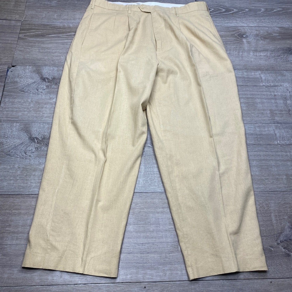 Trust Dress Pants Mens 38x26 Beige Linen Blend Pleated Wide Leg Casual Summer
